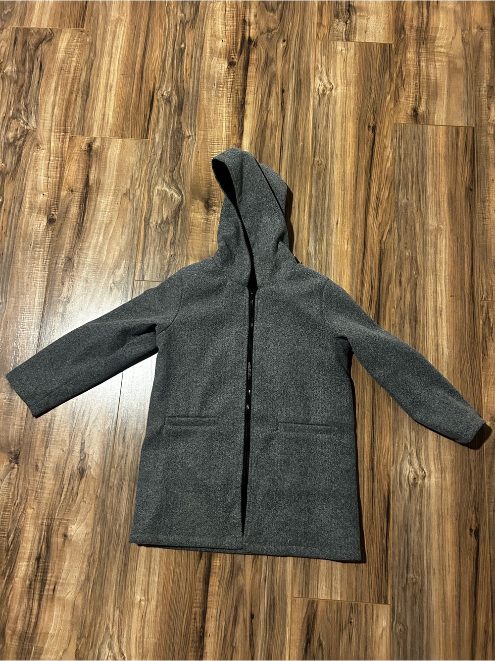 Kids Hooded Wool-Blend Coat in Charcoal Gray